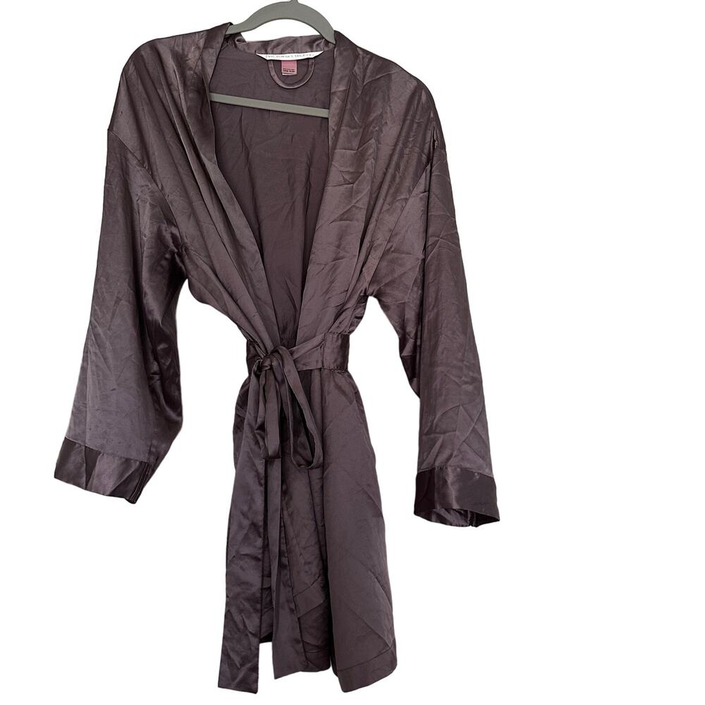 Victoria’s Secret Robe Silky Classic Short Belted Long Sleeve Purple One Size